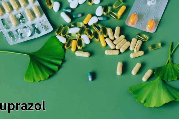 a group of pills and a ginkgo biloba leaf Ulcuprazol